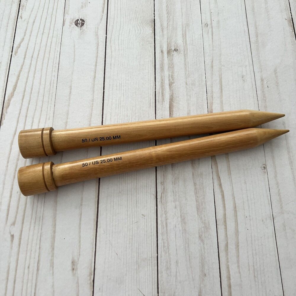 Pair of Jumbo Wooden US 50 25mm Knitting Needles
